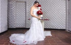 bride wearing white wedding dress